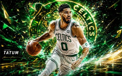 jayson tatum, 4k, yeşil dijital arka plan, boston celtics, nba, basketbol, jayson tatum'un 4k'sı, boston celtics'in logosu, hayran sanatı, jayson tatumboston celtics