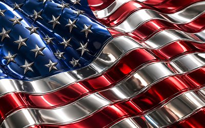 bandeira metálica dos eua, 4k, bandeiras 3d metálicas, países norte americanos, bandeira dos eua, dia dos eua, obra de arte, bandeira de metal dos eua, bandeira americana, eua, símbolos nacionais dos eua