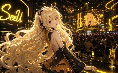 4k, SeeU, night club, Vocaloid, night party, artwork, Vocaloid 3, fan art, Vocaloid characters, SeeU Vocaloid