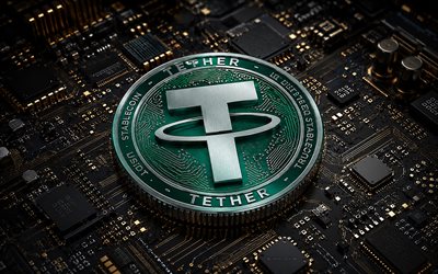 Tether logo, 4k, green technology background, Tether, blockchain, USDT, Tether emblem, Tether sign, Tether coin, cryptocurrency, Tether 3D logo