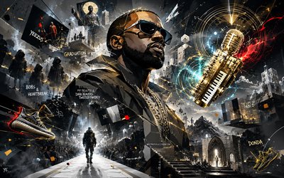 Kanye West, 4k, abstract art, creative background, music stars, Kanye Omari West, Ye, american rapper, Ye art, Kanye West art, american celebrity, Kanye West 4K