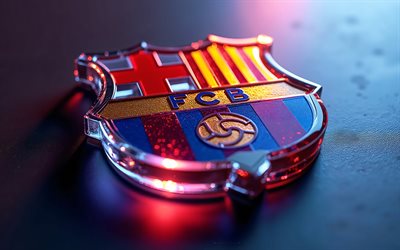 FC Barcelona crystal logo, blue burgundy background, FC Barcelona emblem, FC Barcelona logo, FC Barcelona glass sign, La Liga, Spain, football, FC Barcelona, Barcelona logo, Barcelona