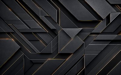 fondo elegante geométrico negro oscuro, 4k, fondo de abstracción negro oscuro, fondo geométrico con estilo, fondo negro oscuro, fondo geométrico, textura metálica