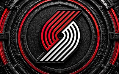 Portland Trail Blazers metal logo, 4k, black red 3D background, NBA, basketball, Portland Trail Blazers logo, Portland Trail Blazers 3D logo, american basketball team, Portland Trail Blazers