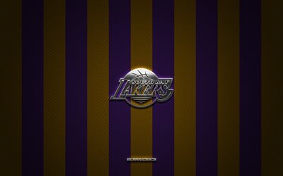 South Bay Lakers logo, American basketball club, NBA G League, purple yellow carbon background, South Bay Lakers emblem, basketball, South Bay Lakers, USA