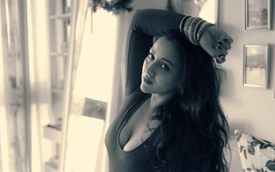 dipankana das, 4k, monocromo, attrice indiana, bollywood, stelle del cinema, ritratto, foto con dipankana das, celebrità indiana, servizio fotografico dipankana das