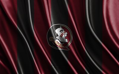 4k, Florida State Seminoles logo, NCAA, burgundy black silk texture, Florida State Seminoles flag, American football club, silk flag, Florida State Seminoles emblem, USA, Florida State Seminoles