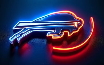 buffalo bills neon silhouettenlogo, 4k, hintergrund mit blauen diamanten, neonkunst, buffalo bills emblem, usa, buffalo bills, american football, buffalo bills logo, nfl