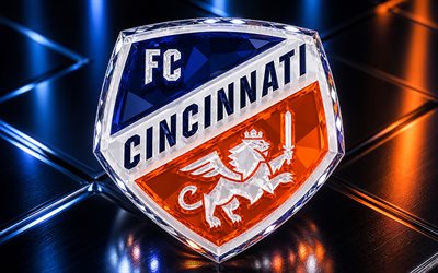 FC Cincinnati logo, blue metal background, FC Cincinnati emblem, FC Cincinnati crystal sign, MLS, USA, football, soccer, FC Cincinnati, Cincinnati