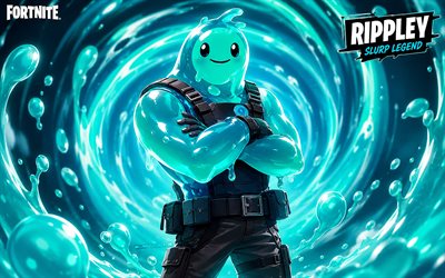 rippley fortnite, 4k, fundo futurista azul, fortnite, arte dos fãs, pele ondulada, skin rippley fortnite, criativo, rippley, personagens fortnite