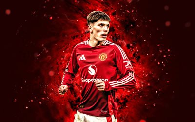 4k, alejandro garnacho, background astratto rosso, manchester united fc, premier league, calciatori argentina, luci al neon rossa, alejandro garnacho 4k, calcio, man united, alejandro garnacho manchester united