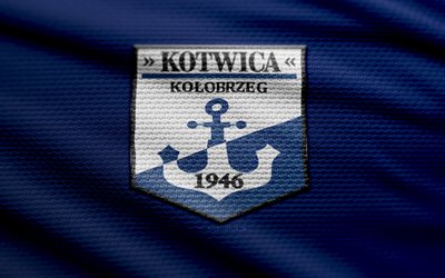 kotwica kolobrzeg kangaslogo, 4k, sininen kangas tausta, osasto 1, bokeh, jalkapallo, kotwica kolobrzeg  logo, kotwica kolobrzeg  tunnus, kotwica kolobrzeg, puolalainen jalkapalloseura, kotwica kolobrzeg fc