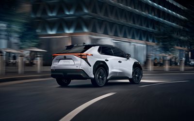 4k, Toyota bZ4X, back view, nighscapes, 2025 cars, street, electric cars, 2025 Toyota bZ4X, Toyota bZ4X AWD Nightshade, japanese cars, Toyota