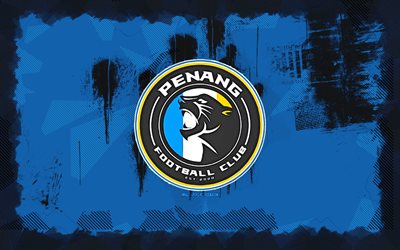 penang fc grunge logo, 4k, malesia super league, sfondo blu grunge, calcio, penang fc emblem, logo penang fc, penang fc, club di calcio malese, fc penang