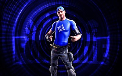 brawler de marca fortnite, 4k, fondo espiral azul, fortnita, creativo, piel de luchador de marca, piel de luchador de marca fortnite, brawler de marca, personajes de fortnite