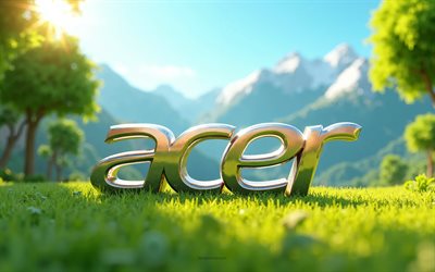 Acer logo, 4k, summer landscape, Acer 3d logo on grass, Acer emblem, green trees, summer, Acer