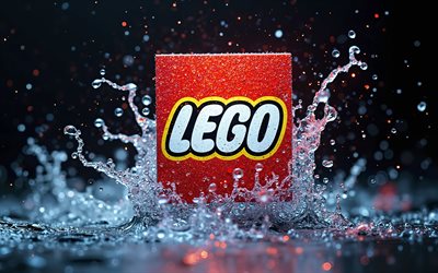 logo lego glitter, 4k, schizzi d'acqua, sfondi neri, marchi di giocattoli, logo 3d lego, creativo, logo lego, marchi, lego