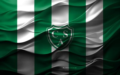 4k, club atletico sarmiento logo, junin, fond 3d blanc vert, division des primera argentine, club atletico sarmiento emblem, équipe de football argentine, club atletico sarmiento drapeau, texture 3d, argentine, club atletico sarmiento, football