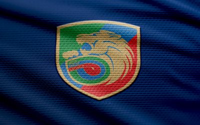miedz legnica  kangaslogo, 4k, sininen kangas tausta, osasto 1, bokeh, jalkapallo, miedz legnica  logo, miedz legnica  tunnus, medz legnica, puolalainen jalkapalloseura, medz legnica fc