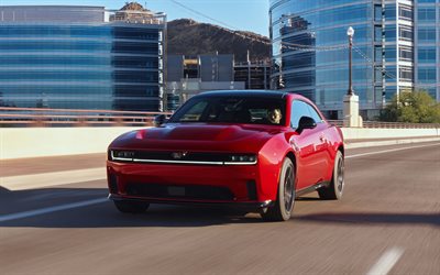4k, Dodge Charger Daytona RT, highway, supercars, 2025 cars, muscle cars, Red Dodge Charger, 2025 Dodge Charger, american cars, Dodge