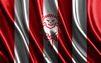 4k, lincoln city fc logosu, birinci lig, kırmızı beyaz ipek dokusu, lincoln city fc bayrağı, ingiliz futbol kulübü, futbol, ipek bayrağı, lincoln city fc amblemi, ingiltere, lincoln city fc rozeti, lincoln city fc