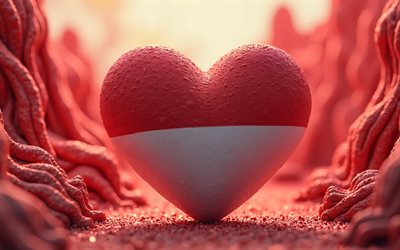 4k, I Love Indonesia, bokeh, 3D landscape background, creative, Day of Indonesia, flag of Indonesia, 3D art, heart with Indonesian flag, 3D hearts, Indonesian flag, Indonesia, Love for Indonesia