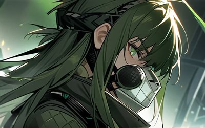 4k, ギャビアル, ボケ, 緑の目, arknights, 閉じる, ロードス島のメディックオペレーター, 漫画, 無敵のギャビアル, arknightsキャラクター, gavial arknights