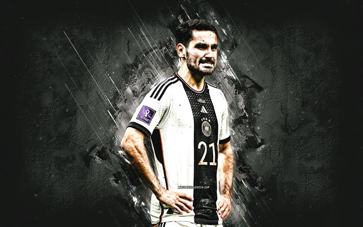 ilkay gundogan, saksan kansallinen jalkapallojoukkue, saksalainen jalkapalloilija, keskikenttäpelaaja, valkoinen kivitausta, saksa, jalkapallo