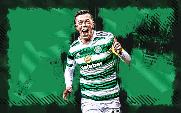 4k, callum mcgregor, grunge art, celtic fc, iskoç premiership, iskoç futbolcuları, callum mcgregor 4k, yeşil grunge arka planı, futbol, callum mcgregor celtic