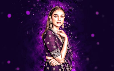 4k, Aditi Rao Hydari, violet neon lights, indian actress, Bollywood, movie stars, artwork, picture with Aditi Rao Hydari, indian celebrity, Aditi Rao Hydari 4k