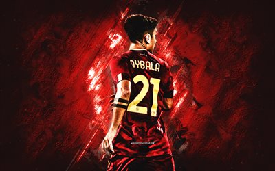 Paulo Dybala, AS Roma, Argentine footballer, burgundy stone background, Serie A, grunge art, Italy, football, Paulo Bruno Dybala