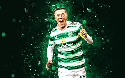 Callum McGregor, 4k, green neon lights, Celtic FC, Scottish Premiership, Scottish footballers, Callum McGregor 4K, green abstract background, football, soccer, Callum McGregor Celtic