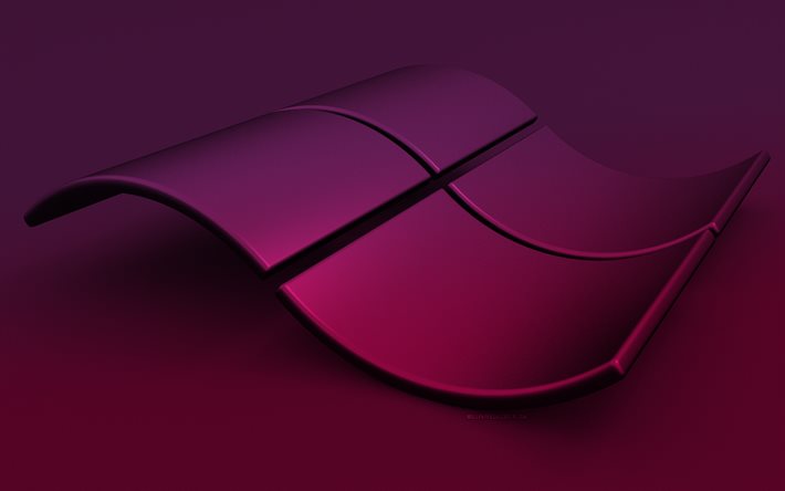 windows の紫色のロゴ, 4k, クリエイティブ, windows の波状のロゴ, オペレーティングシステム, windows 3d ロゴ, 紫色の背景, windows のロゴ, ウィンドウズ