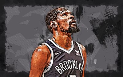 4k, Kevin Durant, grunge art, Brooklyn Nets, NBA, basketball, Kevin Durant 4K, black grunge background, Kevin Durant Brooklyn Nets