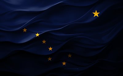 4k, bandiera dell'alaska, stati americani, flag 3d alaska, usa, flag dell'alaska, texture 3d, giorno dell'alaska, simboli nazionali, 3d art, alaska
