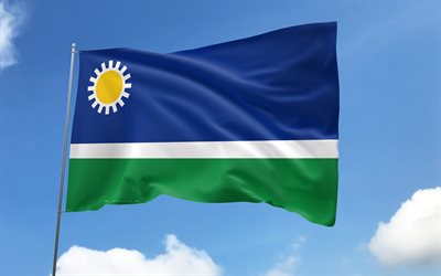 portuguesa  flagga på flaggstång, 4k, venezuelanska stater, blå himmel, portuguesa, wavy satinflaggor, flagga, stater i venezuela, flaggstång med flaggor, venezuela, portugisa
