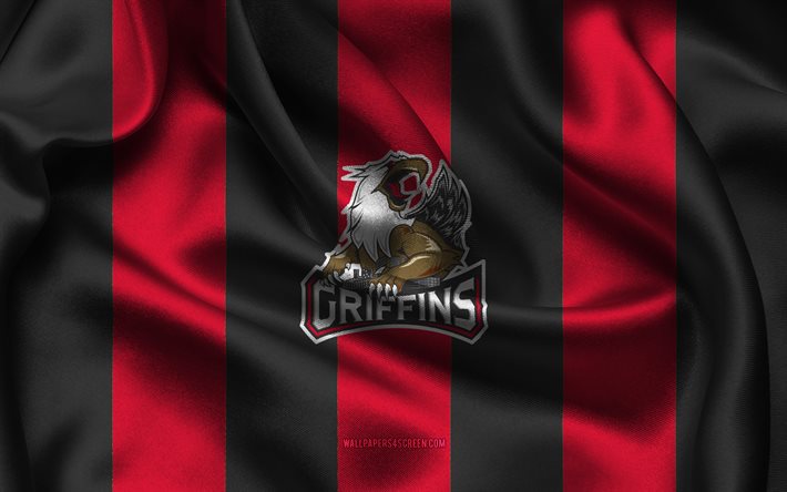 4k, Grand Rapids Griffins logo, red black silk fabric, American hockey team, Grand Rapids Griffins emblem, AHL, Grand Rapids Griffins, USA, hockey, Grand Rapids Griffins flag, American Hockey League