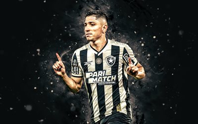 4k, Jefferson Savarino, white neon lights, Botafogo FC, Brazilian Serie A, Venezuelan footballers, Jefferson Savarino 4K, football, soccer, Jefferson Savarino Botafogo