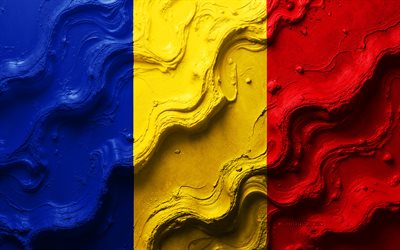 علم رومانيا, 4k, نسيج الموجة الحجرية, 3d رومانيا العلم, أوروبا, أعلام الدول الأوروبية, رومانيا