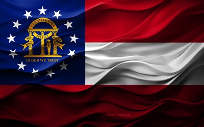 4k, Flag of Georgia, American states, 3d Georgia flag, USA, Georgia flag, 3d texture, Day of Georgia, national symbols, 3d art, Georgia