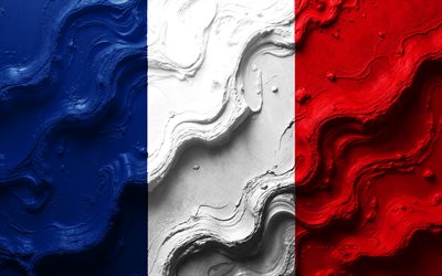 frankreich flagge, 4k, steinwellen textur, flagge von frankreich, 3d  frankreichflagge, europa, flaggen europäischer länder, frankreich
