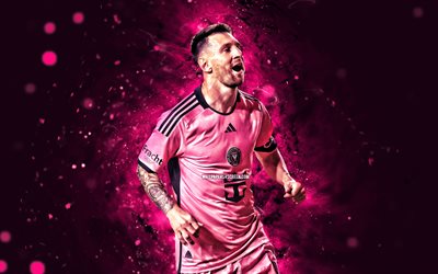 lionel messi, 4k, mor neon işıklar, inter miami cf, mls, arjantinli futbolcular, lionel messi 4k, futbol, leo messi, inter miami fc, major league soccer, lionel messi inter miami