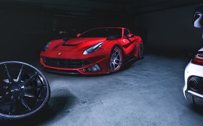 ferrari f12 berlinetta, 2016, garagem, novitec rosso, ajuste, supercarros, vermelho ferrari