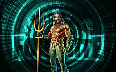 aquaman fortnite, 4k, fondo espiral turquesa, fortnite, creativo, piel de aquaman, piel fortnite aquaman, aquaman, personajes fortnite