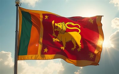 Sri Lanka flag, 4k, evening, sunset, Flag of Sri Lanka, Sri Lanka flag against the sky, Sri Lanka, Sri Lanka flag on flagpole, Sri Lanka flag in the wind