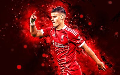 milos kerkez, 4k, röda neonljus, liverpool fc, premier league, ungerska fotbollsspelare, milos kerkez 4k, fotboll, liverpool, lfc, milos kerkez liverpool