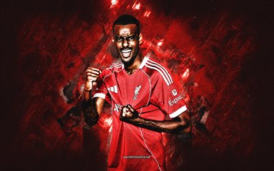 alejandro isak, liverpool fc, presentación, fondo de piedra roja, futbolista sueco, arte grunge, liverpool, primera división, inglaterra, fútbol americano, alexander isak liverpool