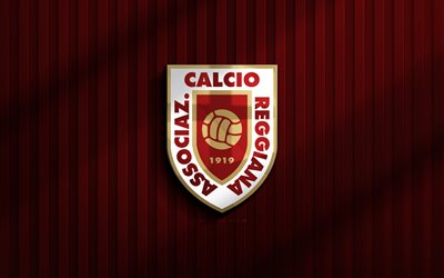 4k, logotipo 3d del ac reggiana 1919, serie a, fondo marrón 3d, fútbol, emblema ac reggiana 1919, logotipo del ac reggiana 1919, ac reggiana 1919, fútbol americano, club de fútbol italiano, fc reggiana