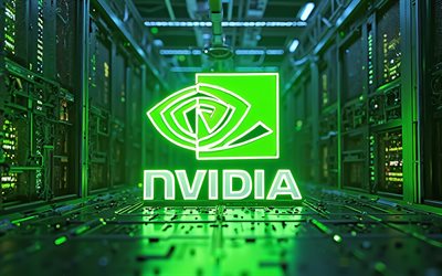 4k, logo neon verde nvidia, opera d'arte, marchi di elettronica, rack per datacenter, bokeh, notte, logo nvidia, logo dei marchi, logo al neon nvidia, nvidia, marchi, logo verde nvidia