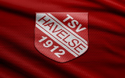 tsv havelse stofflogo, 4k, roter stoffhintergrund, 3 liga, bokeh, fußball, tsv havelse logo, tsv havelse emblem, tsv havelse, deutscher fußballverein, havelse fc